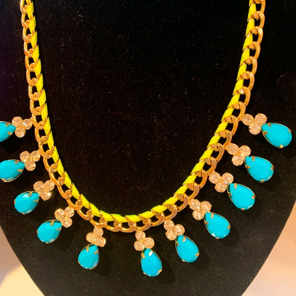 Gold, turquoise and chartreuse necklace
